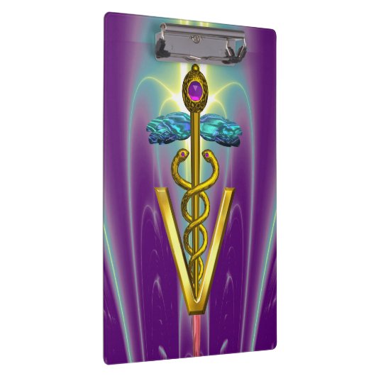 GOLDEN CADUCEUS VETERINÄRSYMBOL / Lila grün Klemmbrett (Rechts)