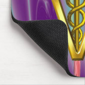GOLDEN CADUCEUS VETERINÄRSYMBOL / Lila grün Mousepad (Ecke)