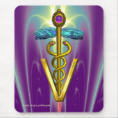 GOLDEN CADUCEUS VETERINÄRSYMBOL / Lila grün Mousepad (Vorne)