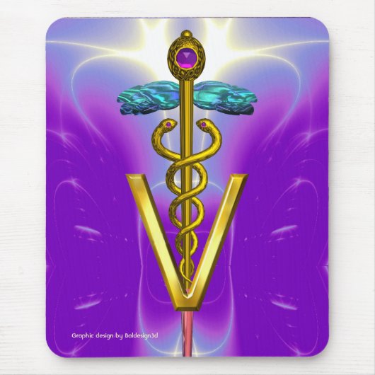 GOLDEN CADUCEUS VETERINÄRSYMBOL / Lila Violette Mousepad (Vorne)
