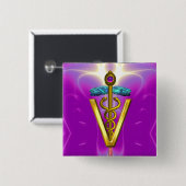 GOLDEN CADUCEUS VETERINÄRSYMBOL / Pink Fuchsia Button (Vorne & Hinten)