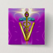 GOLDEN CADUCEUS VETERINÄRSYMBOL / Pink Fuchsia Button (Vorderseite)