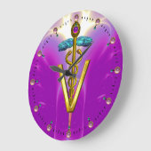 GOLDEN CADUCEUS VETERINÄRSYMBOL / Pink Fuchsia Große Wanduhr (Winkel)