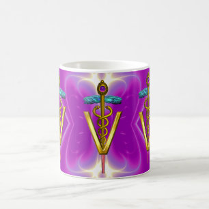 GOLDEN CADUCEUS VETERINÄRSYMBOL Pink Fuchsia Kaffeetasse