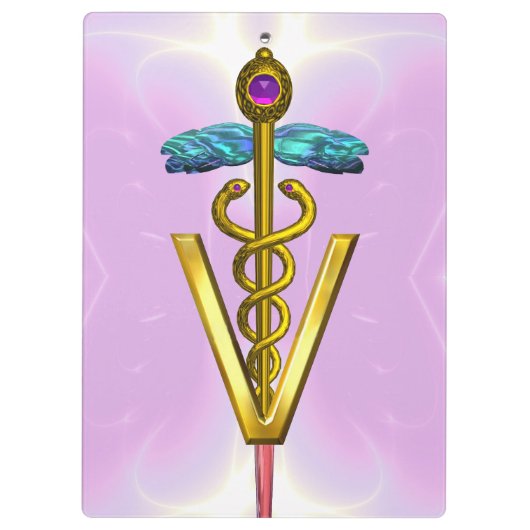 GOLDEN CADUCEUS VETERINÄRSYMBOL / Pink Lilac Klemmbrett (Rückseite)