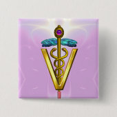GOLDEN CADUCEUS VETERINÄRSYMBOL/Pink weiß Button (Vorderseite)