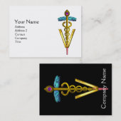 GOLDEN CADUCEUS VETERINÄRSYMBOL / Schwarz-weiß Visitenkarte (Vorne/Hinten)