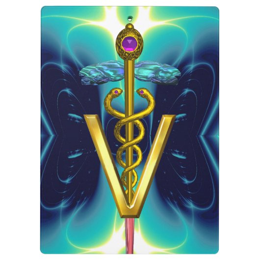 GOLDEN CADUCEUS VETERINÄRSYMBOL /Türkisblau Klemmbrett (Rückseite)