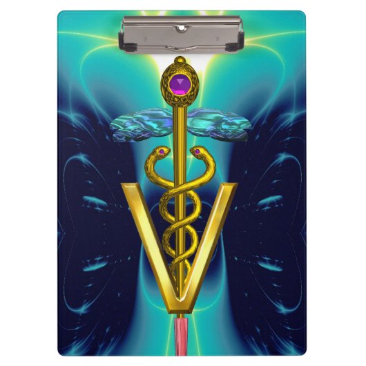 GOLDEN CADUCEUS VETERINÄRSYMBOL /Türkisblau Klemmbrett (Vorderseite)