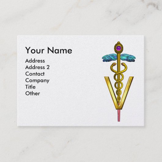 GOLDEN CADUCEUS VETERINARY SYMBOL Aqua Blue Visitenkarte (Vorderseite)
