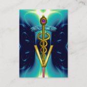 GOLDEN CADUCEUS VETERINARY SYMBOL Aqua Blue Visitenkarte (Rückseite)
