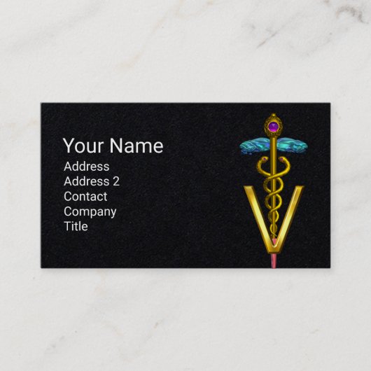 GOLDEN CADUCEUS VETERINARY SYMBOL Black Paper Visitenkarte (Vorderseite)