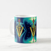GOLDEN CADUCEUS VETERINARY SYMBOL Blau Türkis Kaffeetasse (Vorderseite Links)