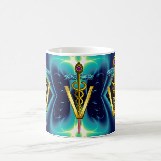 GOLDEN CADUCEUS VETERINARY SYMBOL Blau Türkis Kaffeetasse (Mittel)