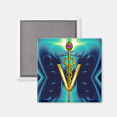 GOLDEN CADUCEUS VETERINARY SYMBOL Blau Türkis Magnet (Vorderseite/Rückseite)