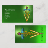 GOLDEN CADUCEUS VETERINARY SYMBOL / Emerald Green Visitenkarte (Vorne/Hinten)