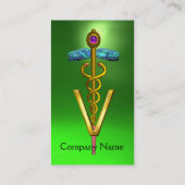 GOLDEN CADUCEUS VETERINARY SYMBOL / Emerald Green Visitenkarte (Rückseite)