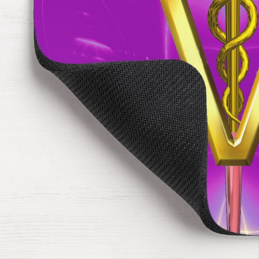 GOLDEN CADUCEUS VETERINARY SYMBOL / Pink Purple Mousepad (Ecke)