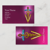 GOLDEN CADUCEUS VETERINARY SYMBOL / Pink Purple Visitenkarte (Vorne/Hinten)