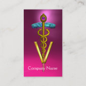 GOLDEN CADUCEUS VETERINARY SYMBOL / Pink Purple Visitenkarte (Rückseite)