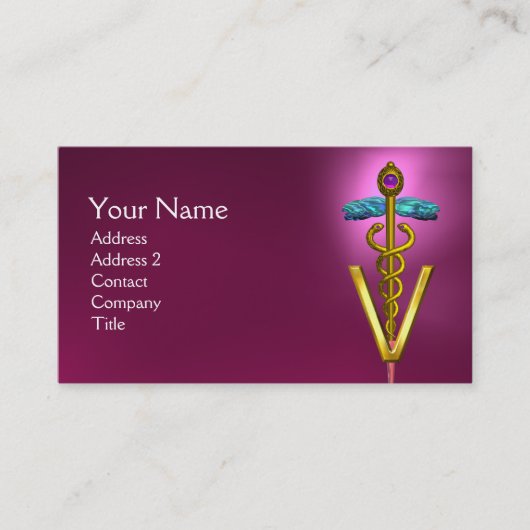 GOLDEN CADUCEUS VETERINARY SYMBOL / Pink Purple Visitenkarte (Vorderseite)