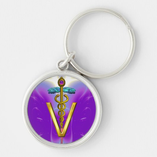 GOLDEN CADUCEUS VETERINARY SYMBOL Purple Blue Schlüsselanhänger (Vorne)