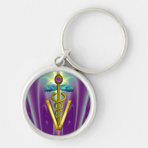 GOLDEN CADUCEUS VETERINARY SYMBOL Purple Green Schlüsselanhänger