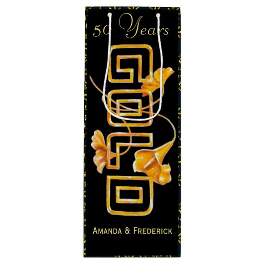 Golden Calla Lily 50. Hochzeit Anniversary Custom Geschenktüte Für Weinflaschen (Vorderseite)