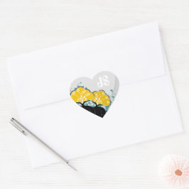 Golden Camellias Monogram Initials Herz-Aufkleber