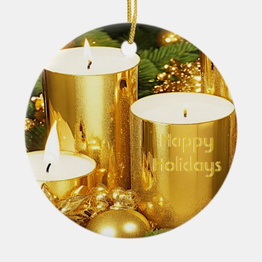 Golden Candles Weihnachtsfest Keramik Ornament (Vorne)