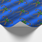 Golden Candy Canes on Blue Christmas Geschenkpapier (Ecke)