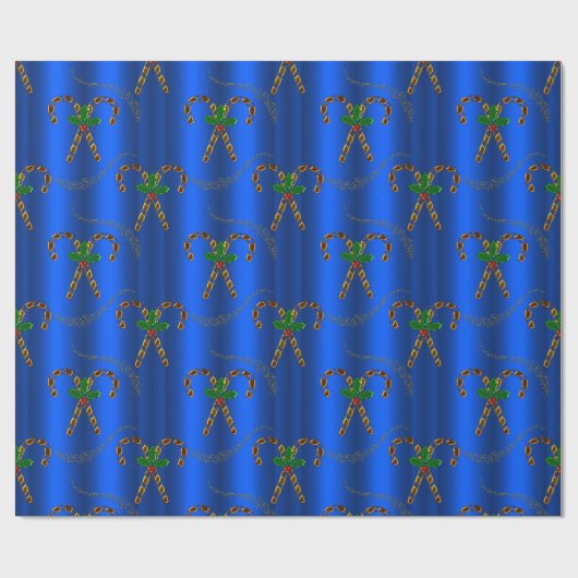 Golden Candy Canes on Blue Christmas Geschenkpapier (Flach)