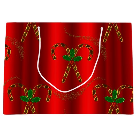 Golden Candy Canes Red Christmas Große Geschenktüte (Vorderseite)