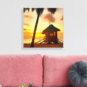 Golden Caribbean Sunset Beach Hut - Tropische Lein Leinwanddruck (Insitu (Wohnzimmer))