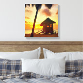 Golden Caribbean Sunset Beach Hut - Tropische Lein Leinwanddruck (Insitu (Schlafzimmer))