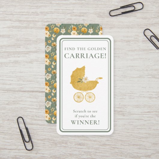 Golden Carriage Scratch-Off Game Sage Green Winner Visitenkarte (Vorderseite/Rückseite Beispiel)