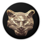 Golden Cat – goldene Katze – vergoldeter Kater Keramikknauf (Vorderseite)