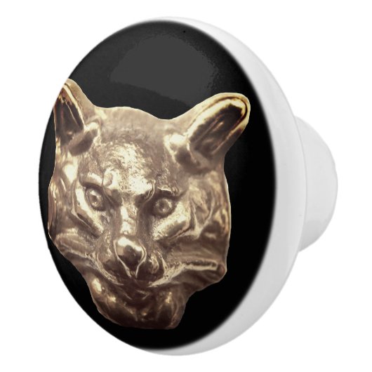 Golden Cat – goldene Katze – vergoldeter Kater Keramikknauf (Rechts)