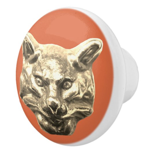 Golden Cat – goldene Katze – vergoldeter Kater Keramikknauf (Rechts)