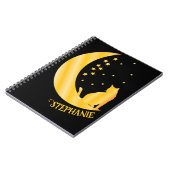 Golden Cat Sitting On Moonlit Night Notebook Notizblock (Linke Seite)