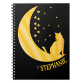 Golden Cat Sitting On Moonlit Night Notebook Notizblock (Vorderseite)