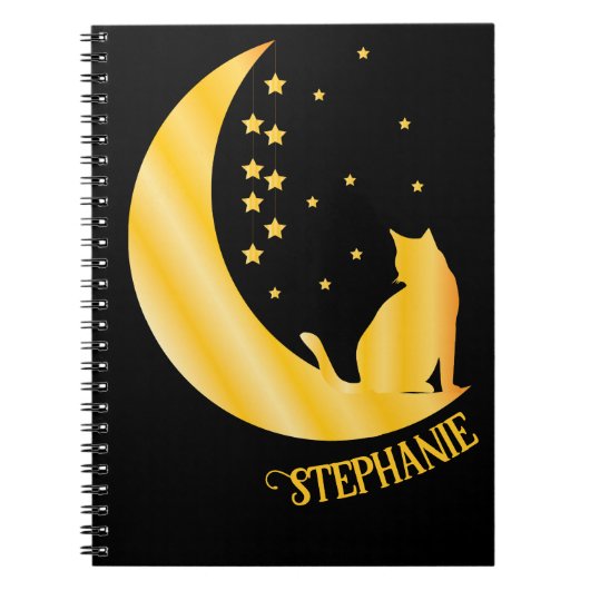 Golden Cat Sitting On Moonlit Night Notebook Notizblock (Vorderseite)