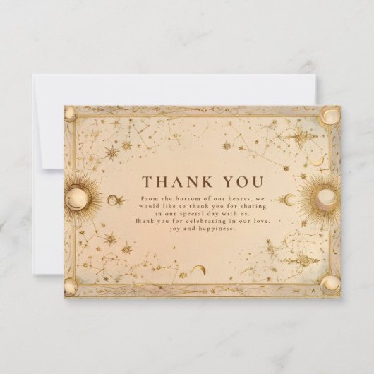 Golden Celestial Baroque Wedding Dankeskarte (Vorderseite)