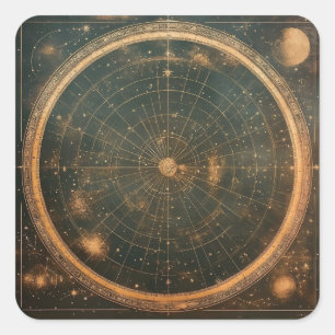 Golden Celestial Star Map (2) Quadratischer Aufkleber
