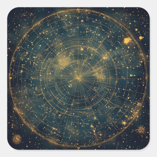 Golden Celestial Star Map (4) Quadratischer Aufkleber (Vorderseite)