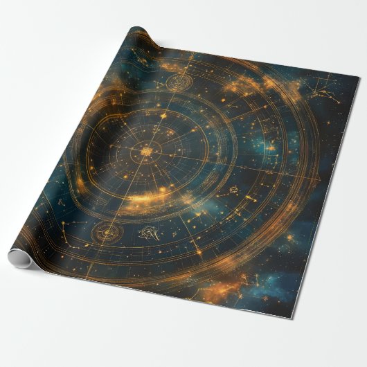 Golden Celestial Star Map Geschenkpapier (Ungerollt)