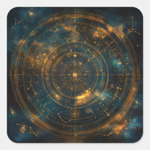 Golden Celestial Star Map Quadratischer Aufkleber