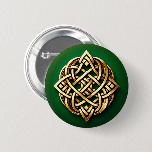 Golden Celtic Knot on Green Button (Vorne & Hinten)
