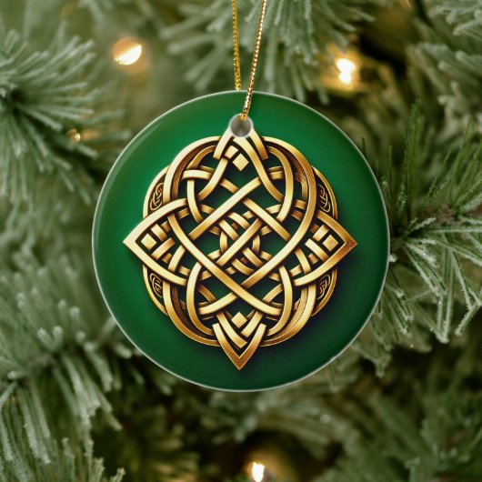 Golden Celtic Knot on Green Keramik Ornament (Baum)