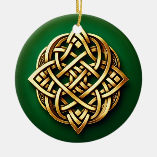 Golden Celtic Knot on Green Keramik Ornament (Vorne)